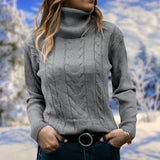 Pullover mit langem kragen und langen armeln für damen – Grau