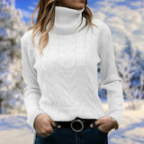 Pullover mit langem kragen und langen armeln für damen – Weiß