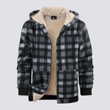 Vitor - Herren Fleece-Karierte Kapuzenjacke – Grau