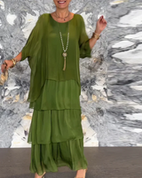 Lara | Elegantes fließendes Maxikleid – Dunkelgrün