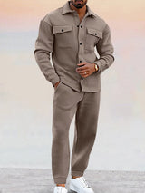 Herren Zweiteiler Hemd und Hose elastisch – Khaki