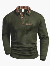Herren-Polo mit langen Ärmeln im Casual-Stil mit kariertem Kragen, ideal für einen modernen und eleganten Look – Olivgrün