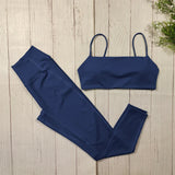 Set mit Hochgeschnittenen Leggings und Kurzen Ärmeln – Marineblau