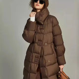 Langer Damen-Wintermantel Warm Stilvoll – Farbe Kaffee