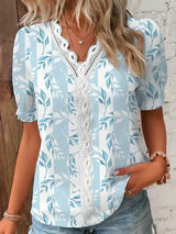 Sienna | Blumenstickerei V-Ausschnitt Bluse – Hellblau