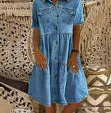 Ludmiła – Boho Kleid aus Denim – Dunkelblau