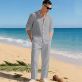 Luca™ Baumwoll-Leinen-Set mit Button-Down-Hemd – Grau