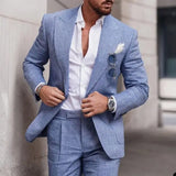 Moderner Bräutigam – Leinen-Hochzeitsanzug – Blau