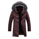 Herren Winterjacke | Langer Steppmantel Mit Kapuze – Rot