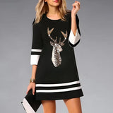Damen Lässiges 3/4 Ärmel Weihnachten Kleid | Mini – Schwarz 5