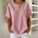 Euddora™ Bluse Mit Feinen Streifen und Knopfleiste – Pink