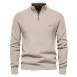 Knox – gestrickter Herrenpullover mit Reißverschlusskragen – Khaki