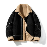 Klaus™ - Vintage Stil Warmes Wildlederjacke – Schwarz