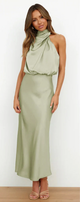 Luna - Maxikleid mit Drapierung – Hellgrün