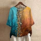 Lily | Laternenärmel Blumenmuster Bluse – Blau/Orange