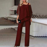 Adelle | Damen Zweiteiliges Set | Off Schulter – Burgundisch