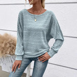 Mirevna™ Strickpullover Mit Strukturierter Optik und Femininem Ausschnitt – Hellblau