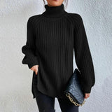 Damen Rollkragenpullover mit Lockerer Passform | Langarm – Schwarz
