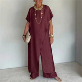 Aurenya™ Set Mit Asymmetrischer Tunika und Fließender Pantalonhose – Bordeauxrot