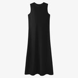 Elegantes Satinkleid - Stricktop-Kombinationsset – Schwarz Matt Satin