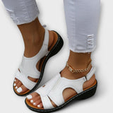 Christina - Orthopädische Ledersandalen mit Komfortabsatz – Weiß