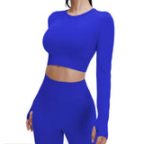 Yoga Set Langarmoberteil Fitnesshose 2-teilig - Atmungsaktiv & Bequem für Frauen – Dunkelblau set