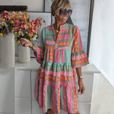 Sienna | Bohemian Geometric Tiered Dress – Mehrfarbig