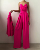 Eleganter Jumpsuit mit Spaghettiträgern für Damen – Rosenrot