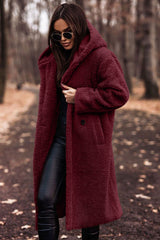 Bridgette - Teddy Jacke Plüsch Pelzmantel – Rot