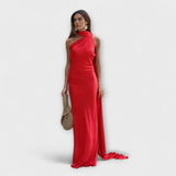 Elegantes Off-Shoulder Halter Maxikleid – Rot