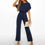 Zephrynn – Eleganter Jumpsuit mit weitem Bein – Marineblau