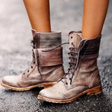 Sabina - Modische Lederstiefel – Khaki