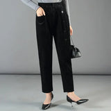 Lünelle™ Samtgefütterte Hose mit Zierknöpfen / Gemütlichkeit und Stil an kalten Tagen! – Schwarz