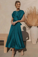 Daniela - Midikleid aus Satin mit Knoten – Blauer See