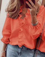 Nora | Rüschenbesatz Kappenärmel Bluse – Orange