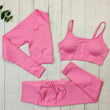 Yoga Set Langarmoberteil Fitnesshose 2-teilig - Atmungsaktiv & Bequem für Frauen – 3PCS Rosa