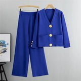 Altesse™ Set Mit Goldenen Knöpfen und Weiter Pantalonhose – Blau