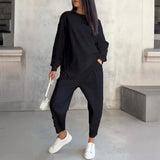 Eva™ Set mit asymmetrisch geschnittenem Sweatshirt und Jogginghose mit Taschen – Schwarz