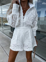 Boho Chic Sommer-Set – Leichtes Top & Shorts für Damen – Weiß