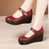 Mary™ Plateau-Absatzschuhe mit verstellbarem Verschluss – Rot