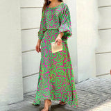 Rosmielle – Stilvolles Maxikleid mit abstraktem Print – Grün Pink