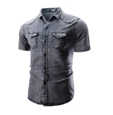 Sean – Kurzärmeliges Hemd Aus Jeansstoff Mit Taschen – Grau