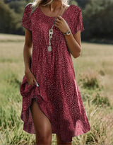 Giovana – Elegantes Midi-Kleid Mit Kurzen Ärmeln – Burgunder
