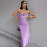Daphne – Satin-Unterkleid mit Wasserfallausschnitt – Lila