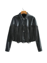 Miranda – kurze lederjacke für damen mit fransen – Schwarz