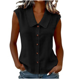 Celinea™ Baumwoll-Leinen-Bluse Mit Elegantem Kragen Und Vorderen Knöpfen – Schwarz