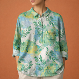 Blumenmuster Bluse mit langen Ärmeln und Kragen für Damen | Viona – Salbeigrün
