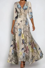 Elisa - Stilvolles Wickelkleid mit floralen Motiven – SAND/BIEGE