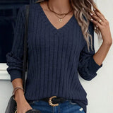 Sara | Winter Vibe Sweatshirt mit V Ausschnitt – Marineblau