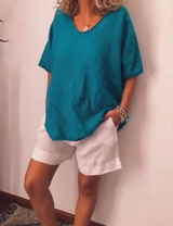 Sarah | Übergroßes lässiges vielseitiges T Shirt – Blau
